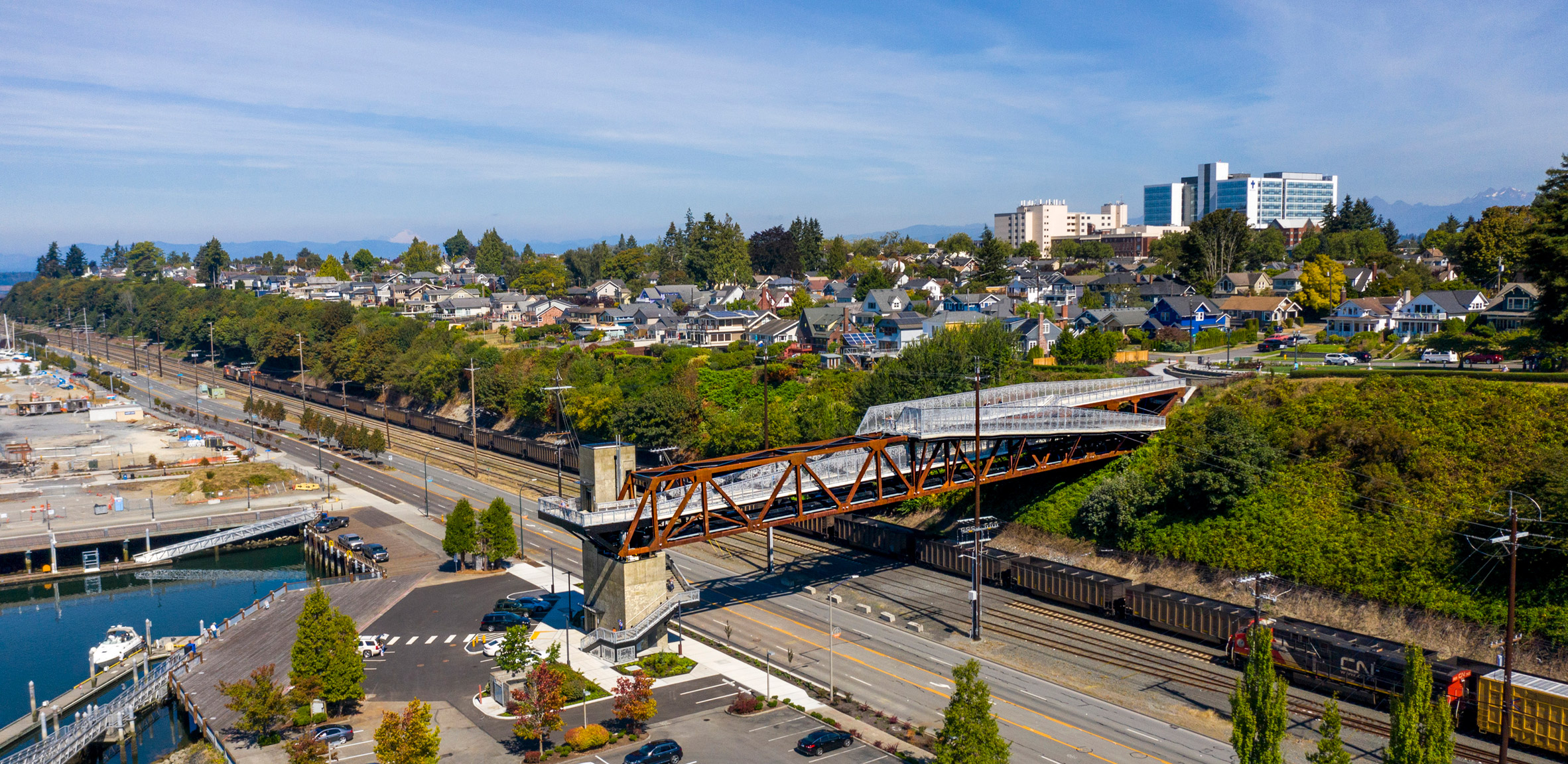A concrete and steel bridge in Everett, Washington