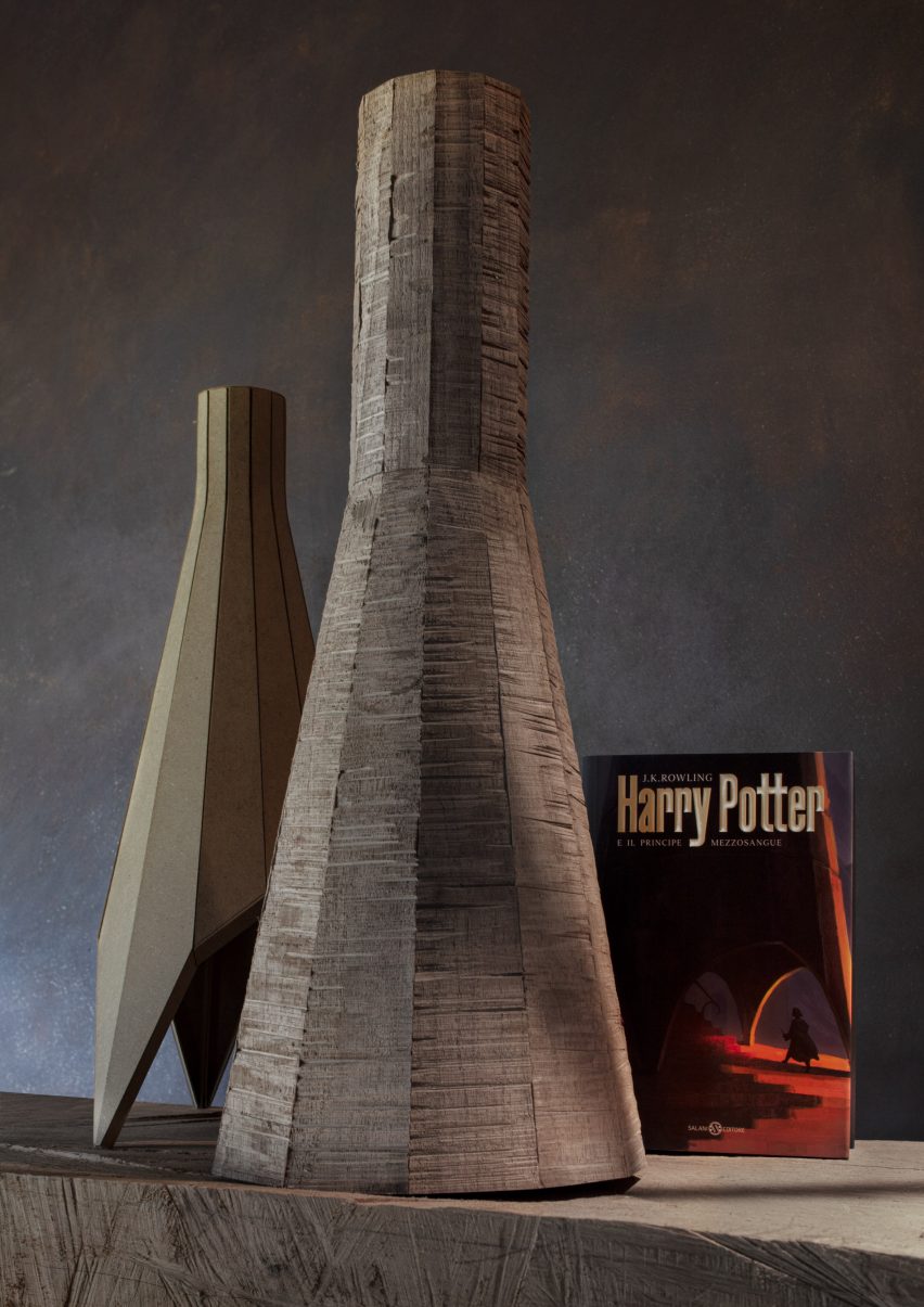 Italian version of Harry Potter and the Half-Blood prince with a wooden model by Michele De Lucchi