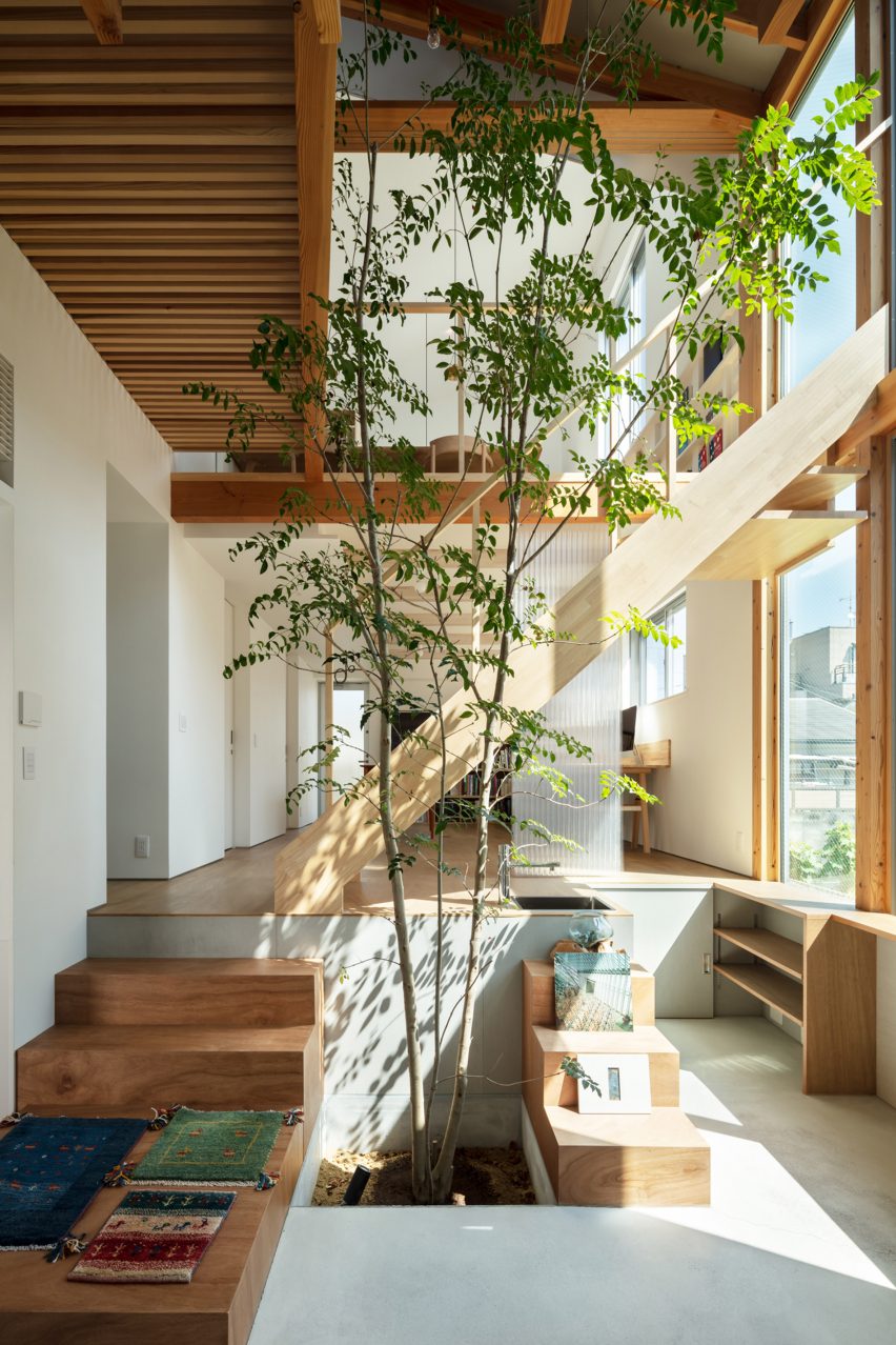 A wooden staircase in a Japanese house
