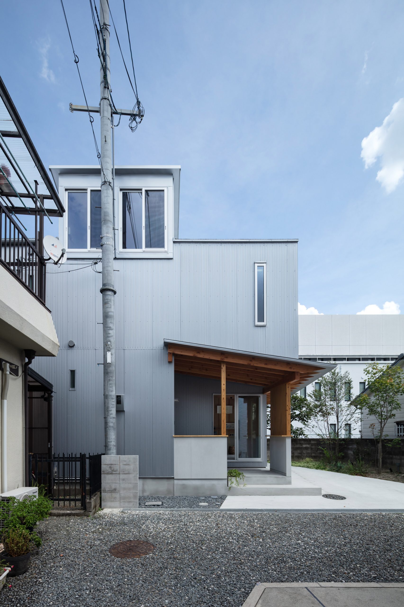 A Japanese house clad in corrugated metal