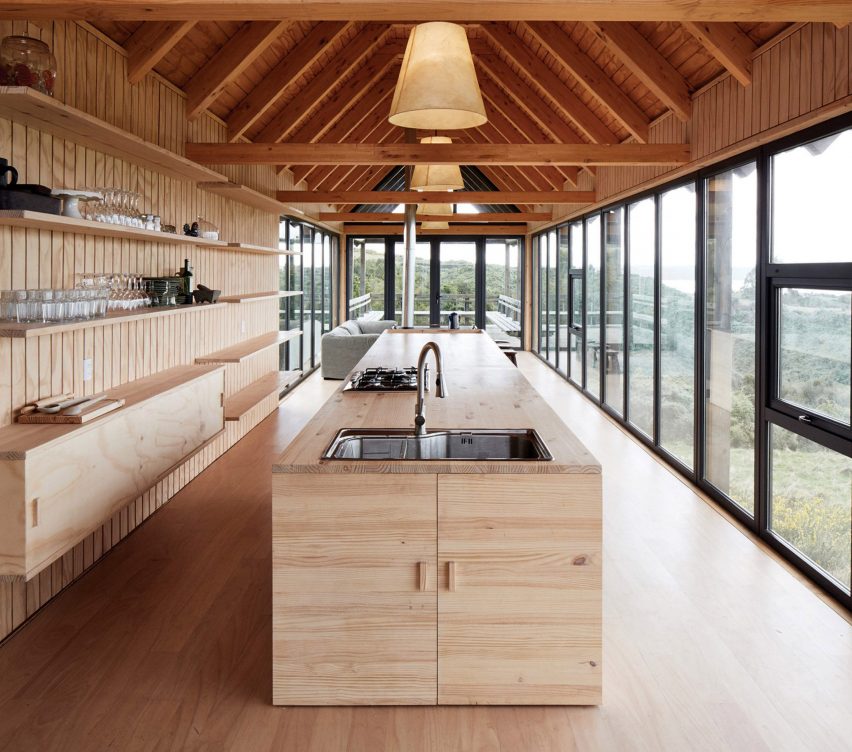 Interior of house on stilts in Chile