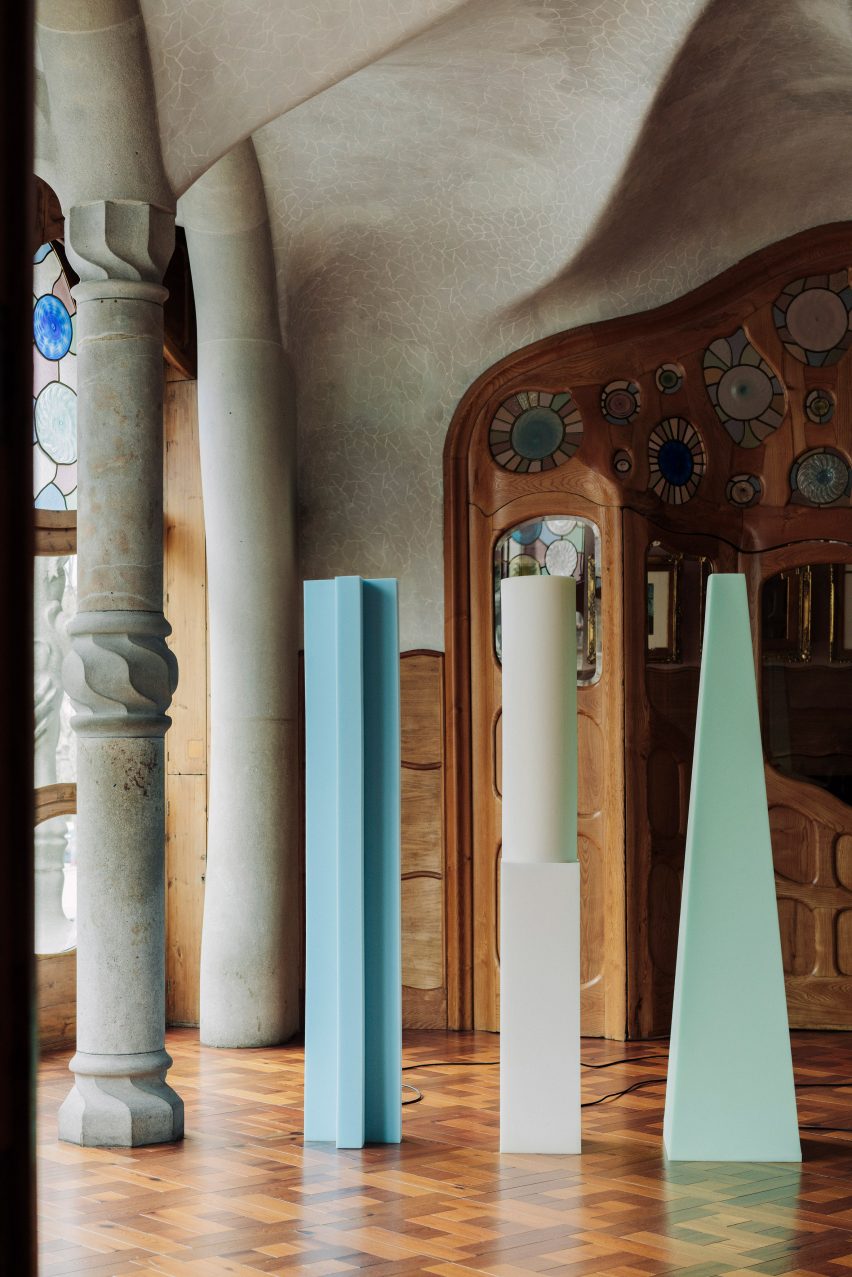 Blue, green and white Totem lights by Max Enrich