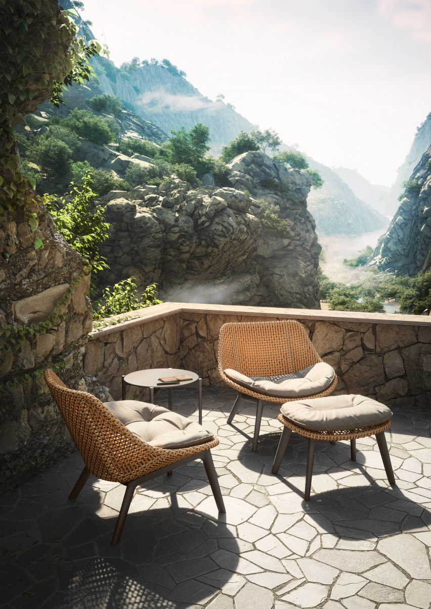 Chairs on terrace in mountains