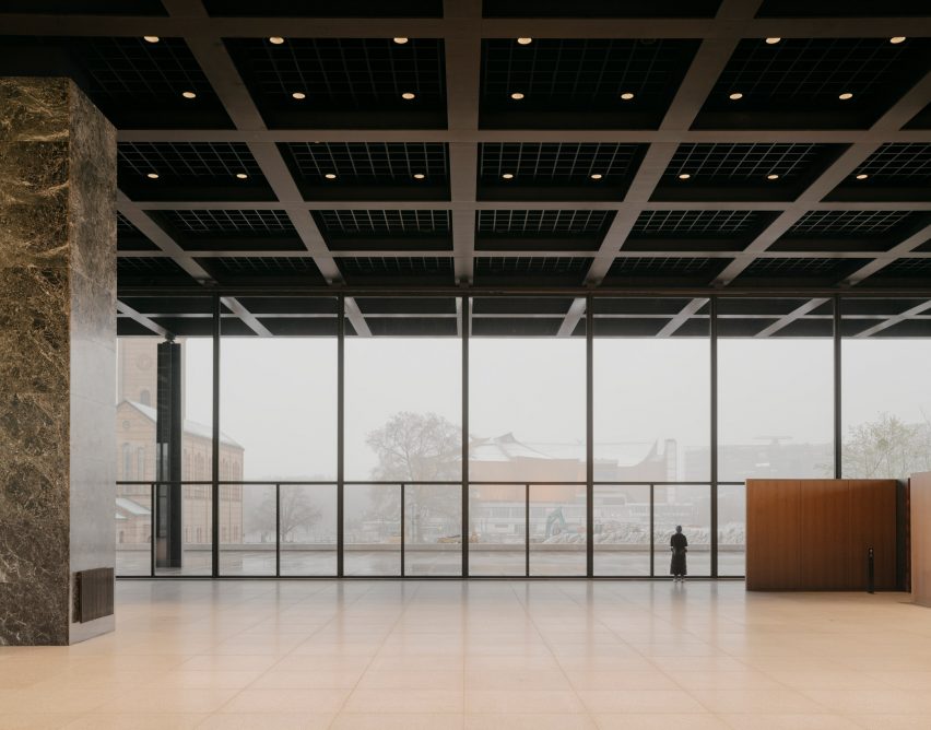 The interiors of a museum by Mies van der Rohe 
