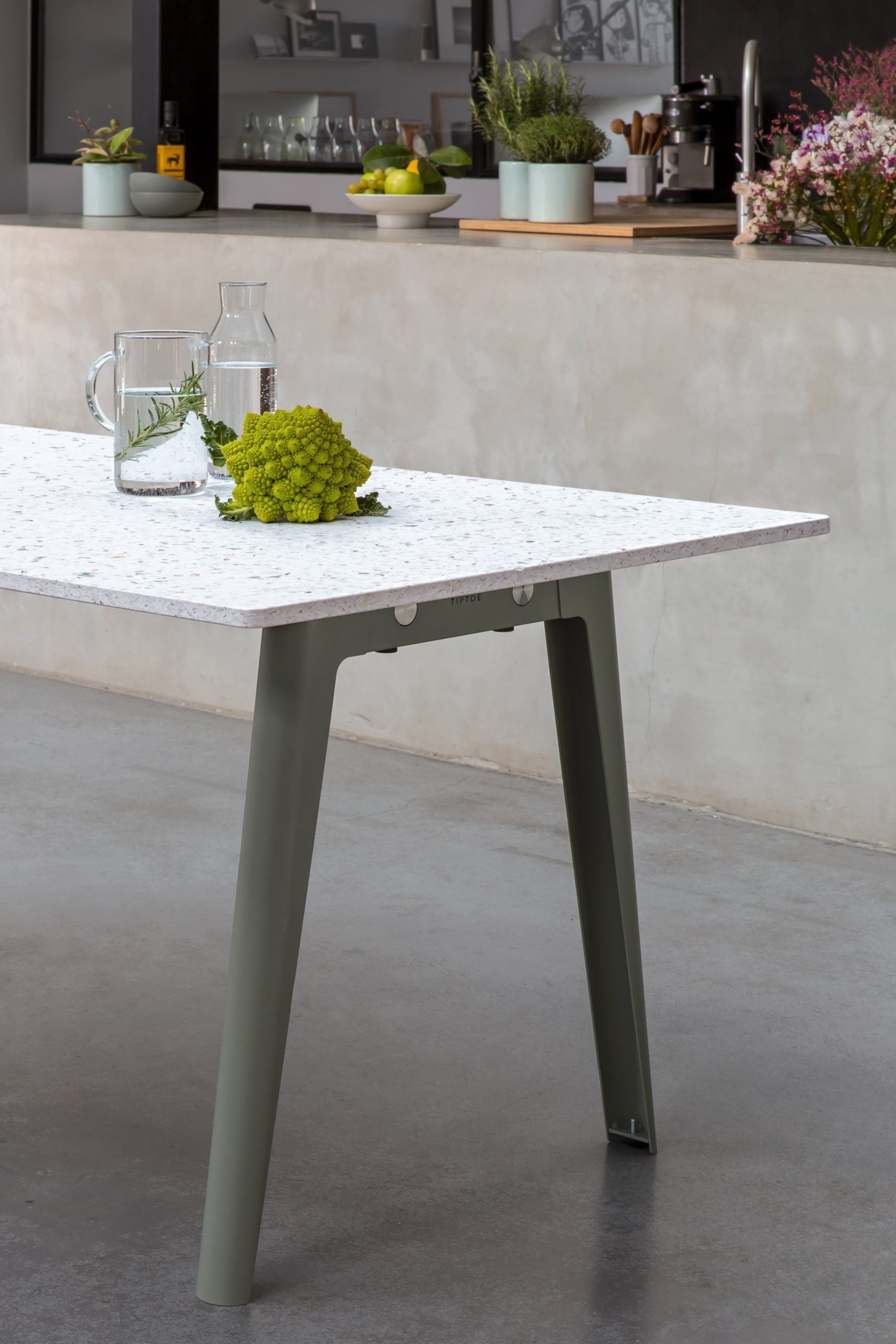 New Modern table with a recycled plastic top and eucalyptus green legs