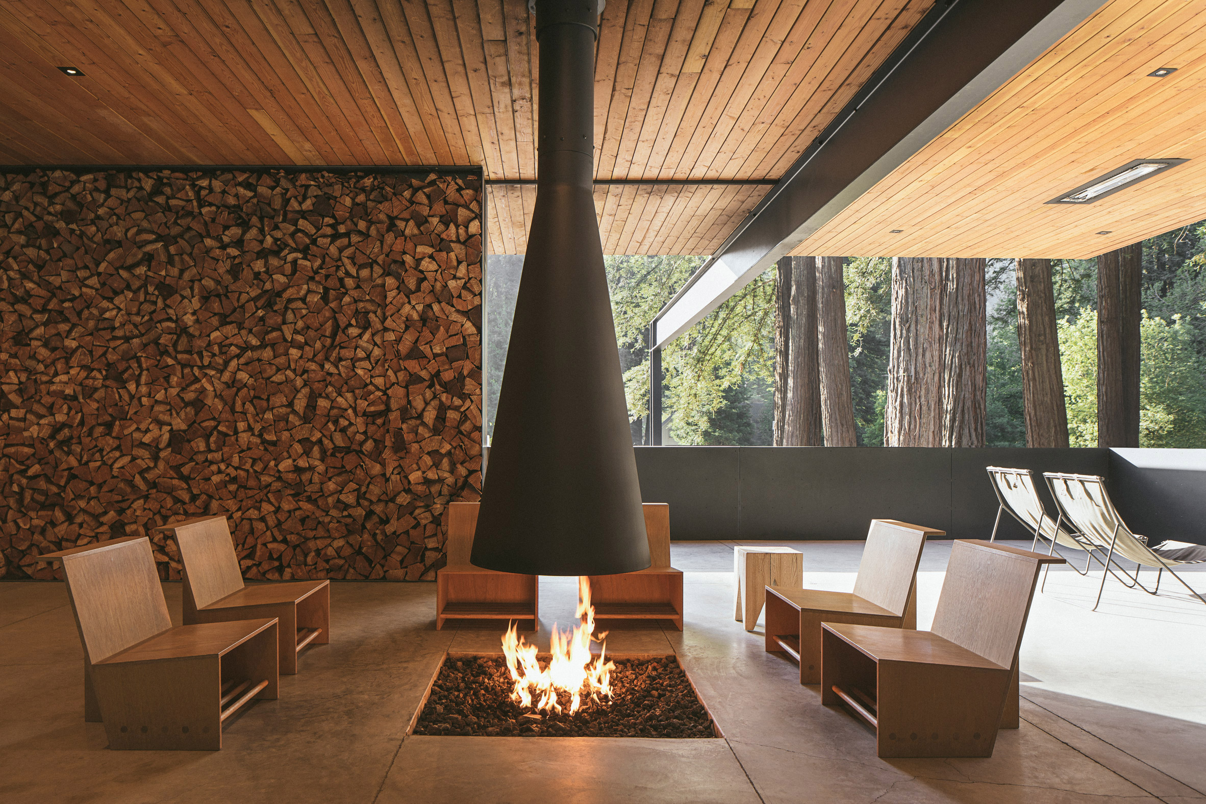 Covered fire place at glamping site in USA