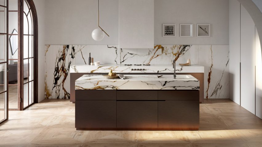 Paonazzo Biondo surfacing by Porcelanosa in a kitchen