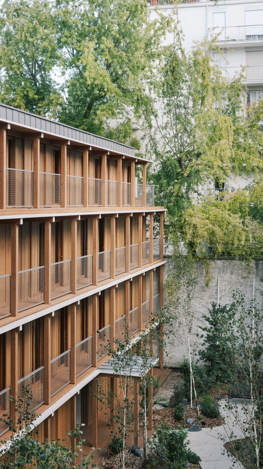 Side view of apartment block in wood