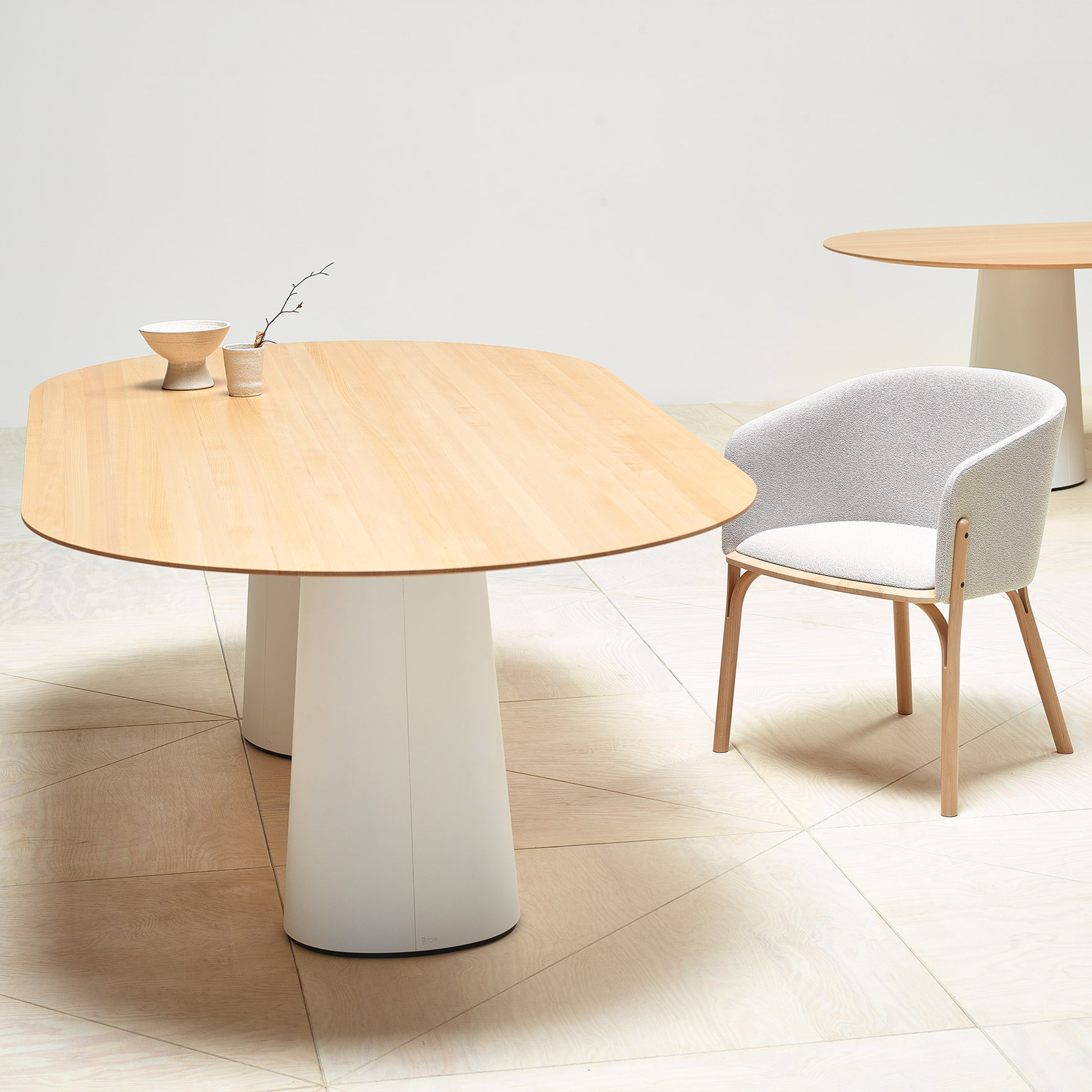 POV dining table with a white base