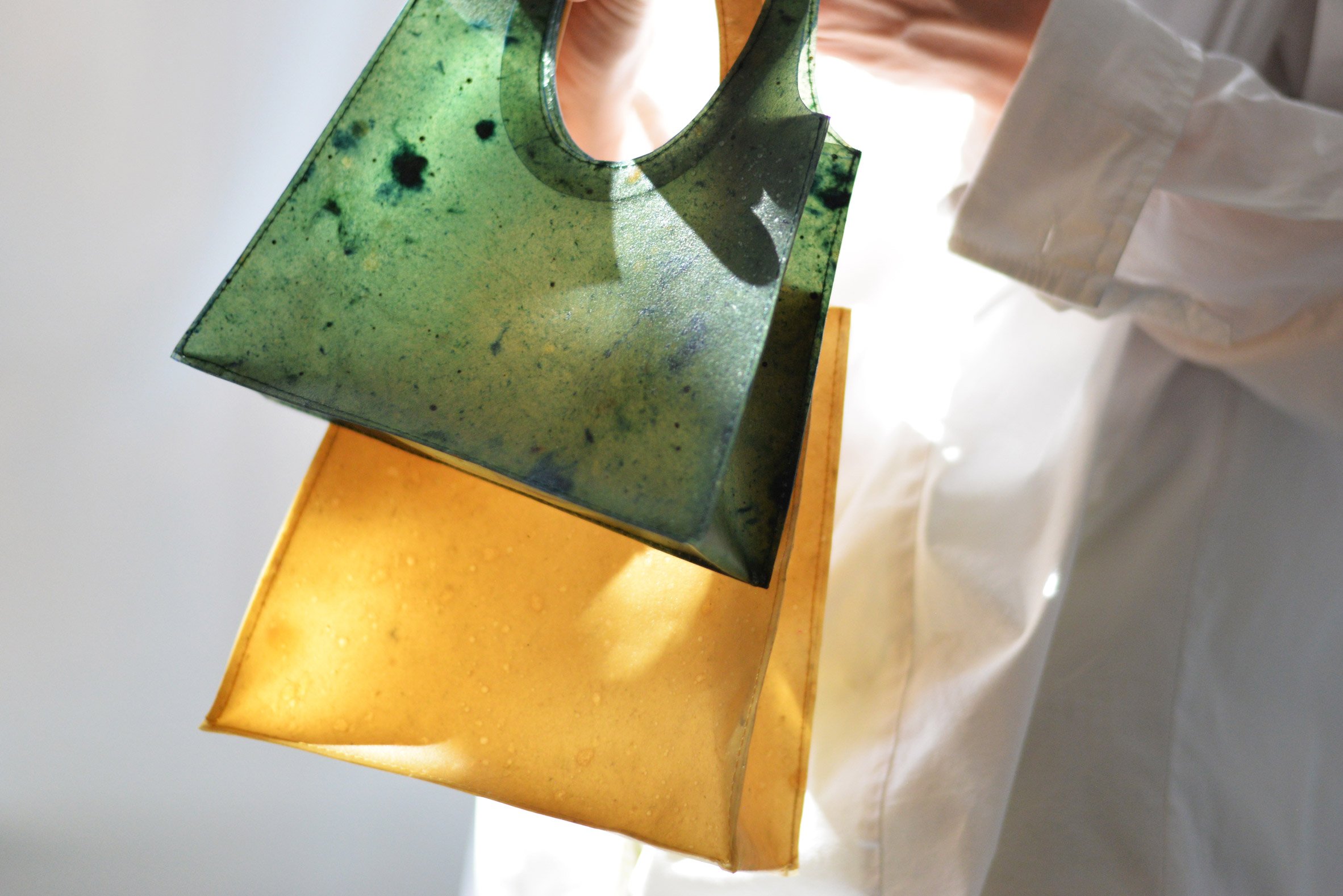 Small Sonnet155 bag in green and larger tote bag in yellow