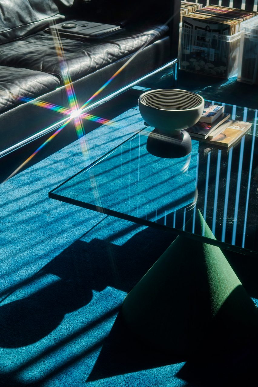 Glass coffee table in Soulwax studio by Glenn Sestig