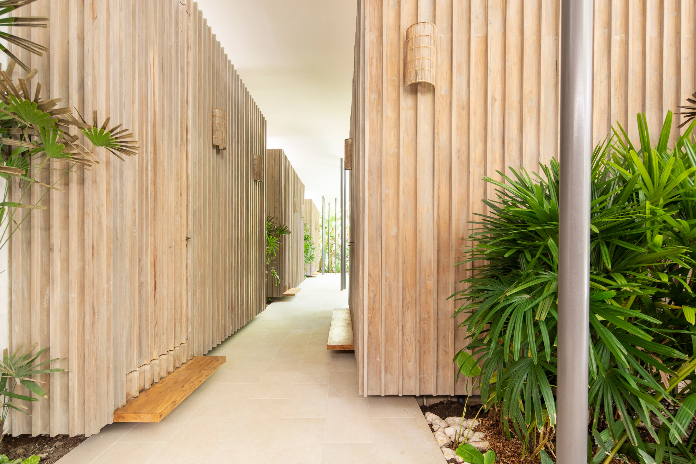 The pavilions are teak-clad