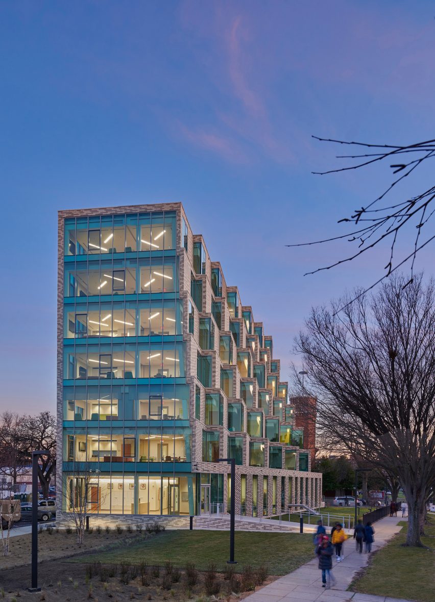 A brick and glass housing block in Washington DC
