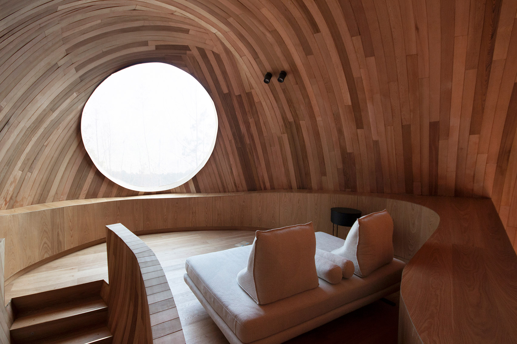 The interiors of a wooden cabin