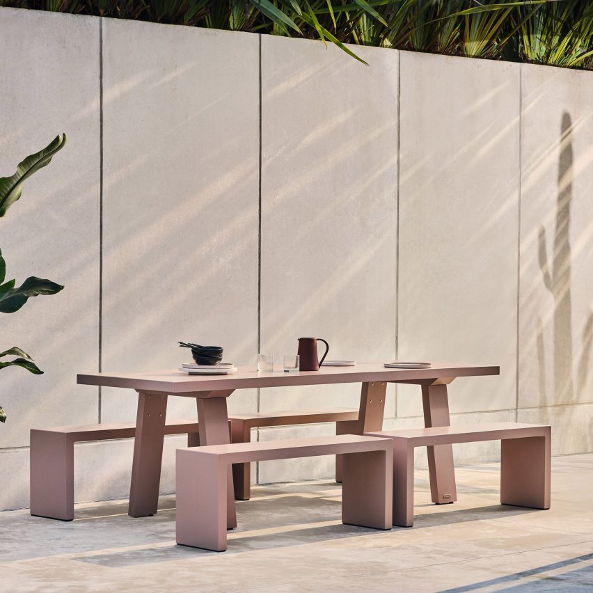 Pink Trestle table for outdoors