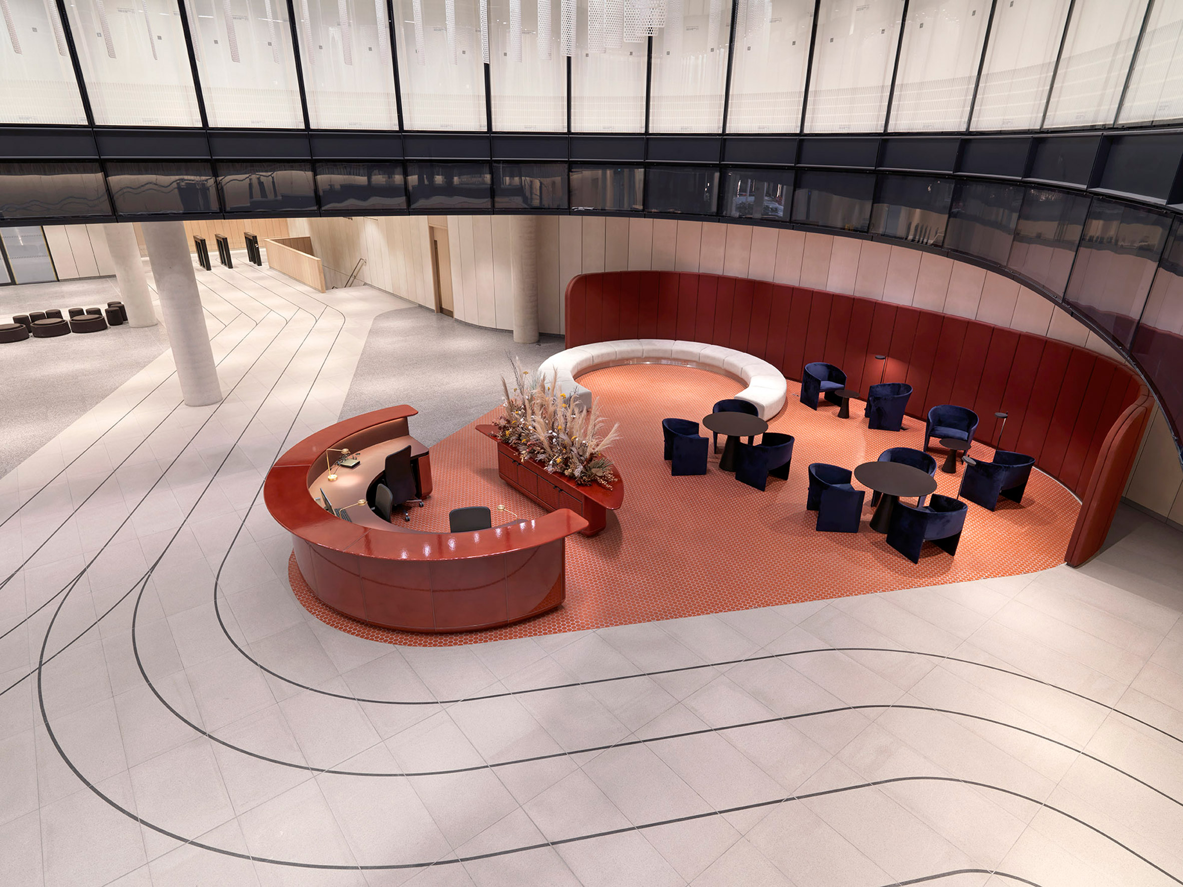 Terrazzo tracks in office lobby by Universal Designs Studio