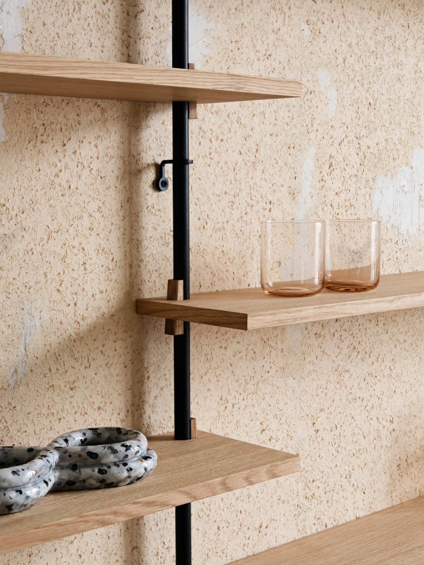 Wall-mounted oak shelves