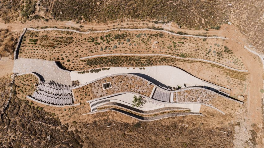 Aerial view of Xerolithi house by Sinas Architects