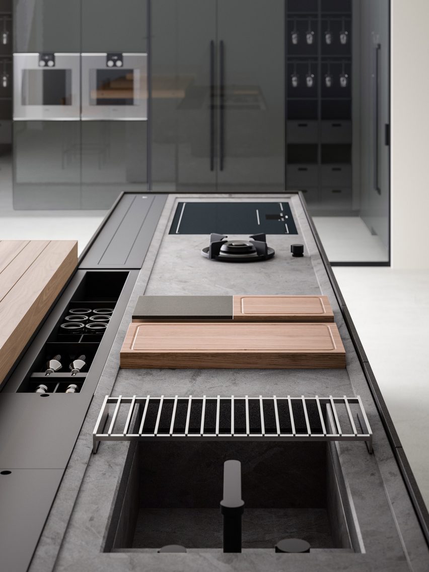 Integrated Inside System storage compartments on a kitchen island