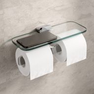 Double toilet roll holder with glass shelf