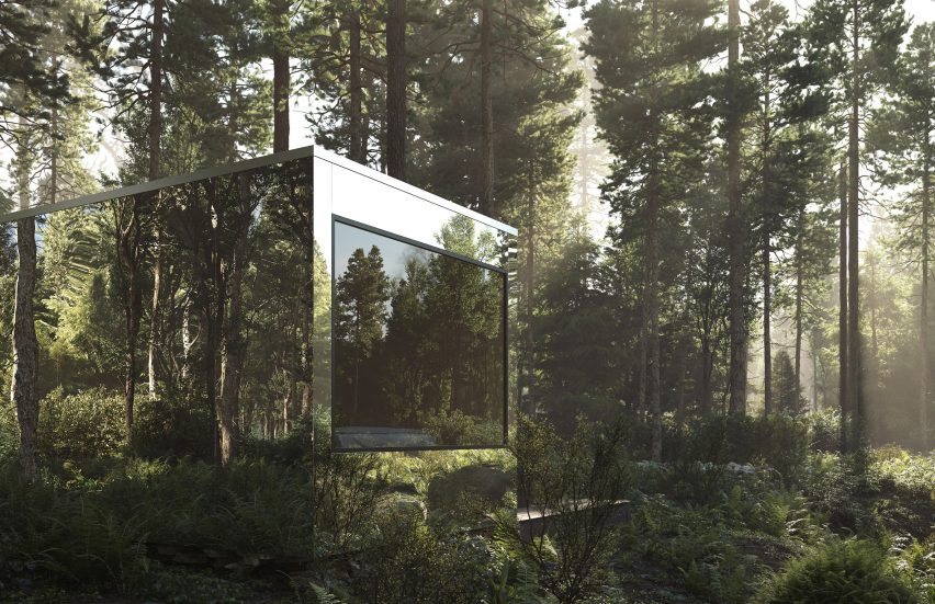 arcana mirrored cabins canada architecture leckie studio aruliden dezeen 2364 col 1 852x551 - Ngôi nhà cabin vô hình hòa vào thiên nhiên cây cối trong khu rừng ở Canada