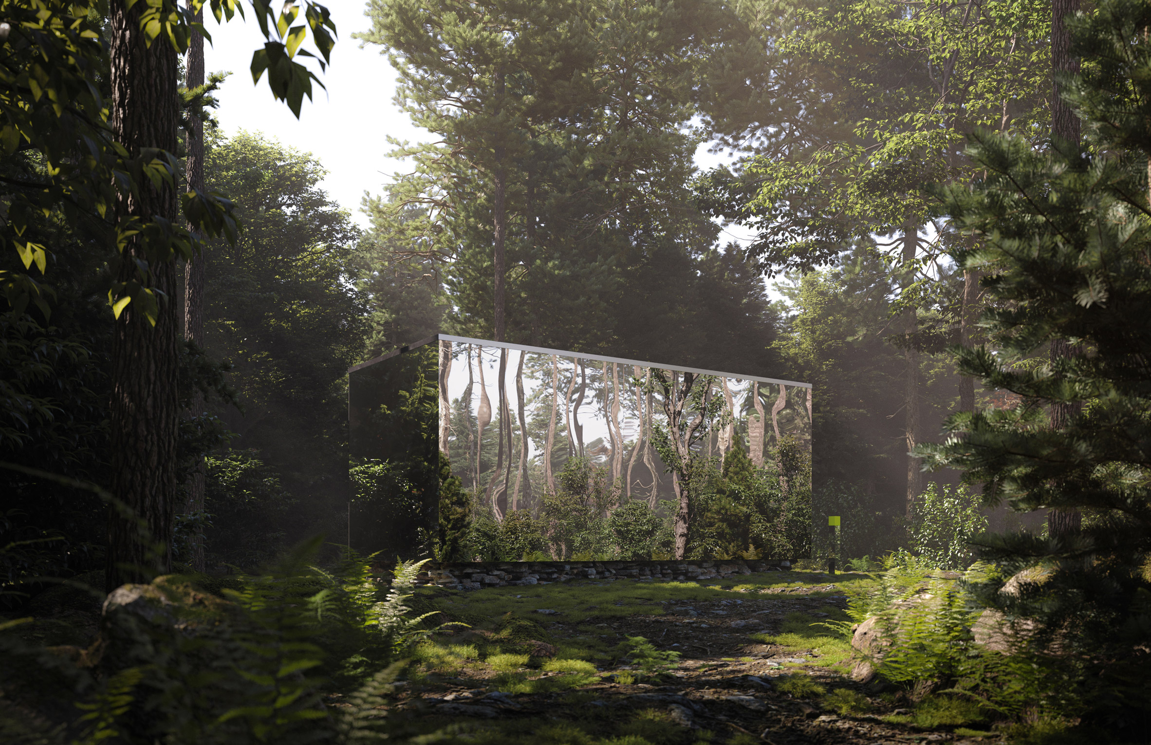 Exterior of a mirrored cabin planned for Canada
