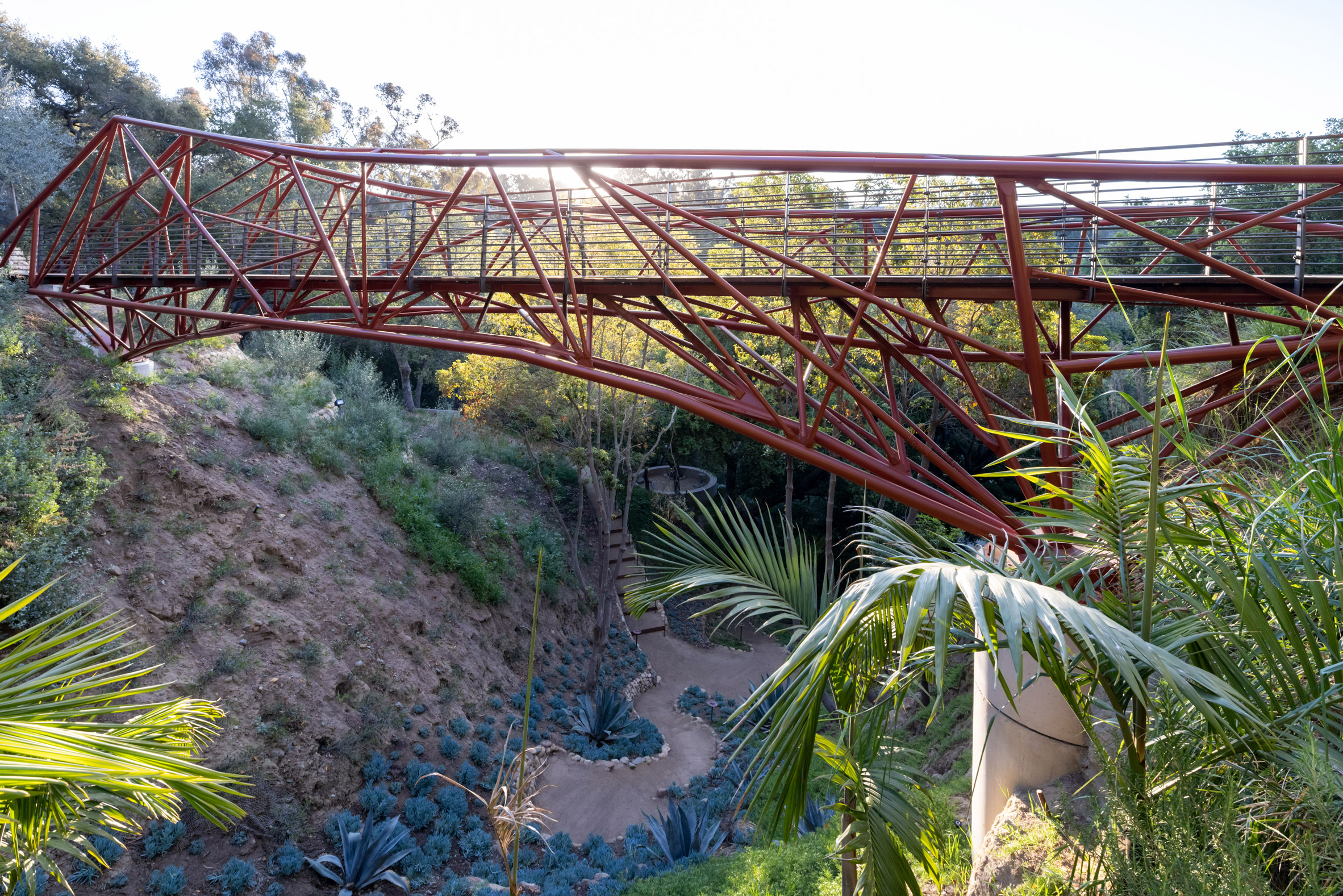 Steel tube bridge over a canyon