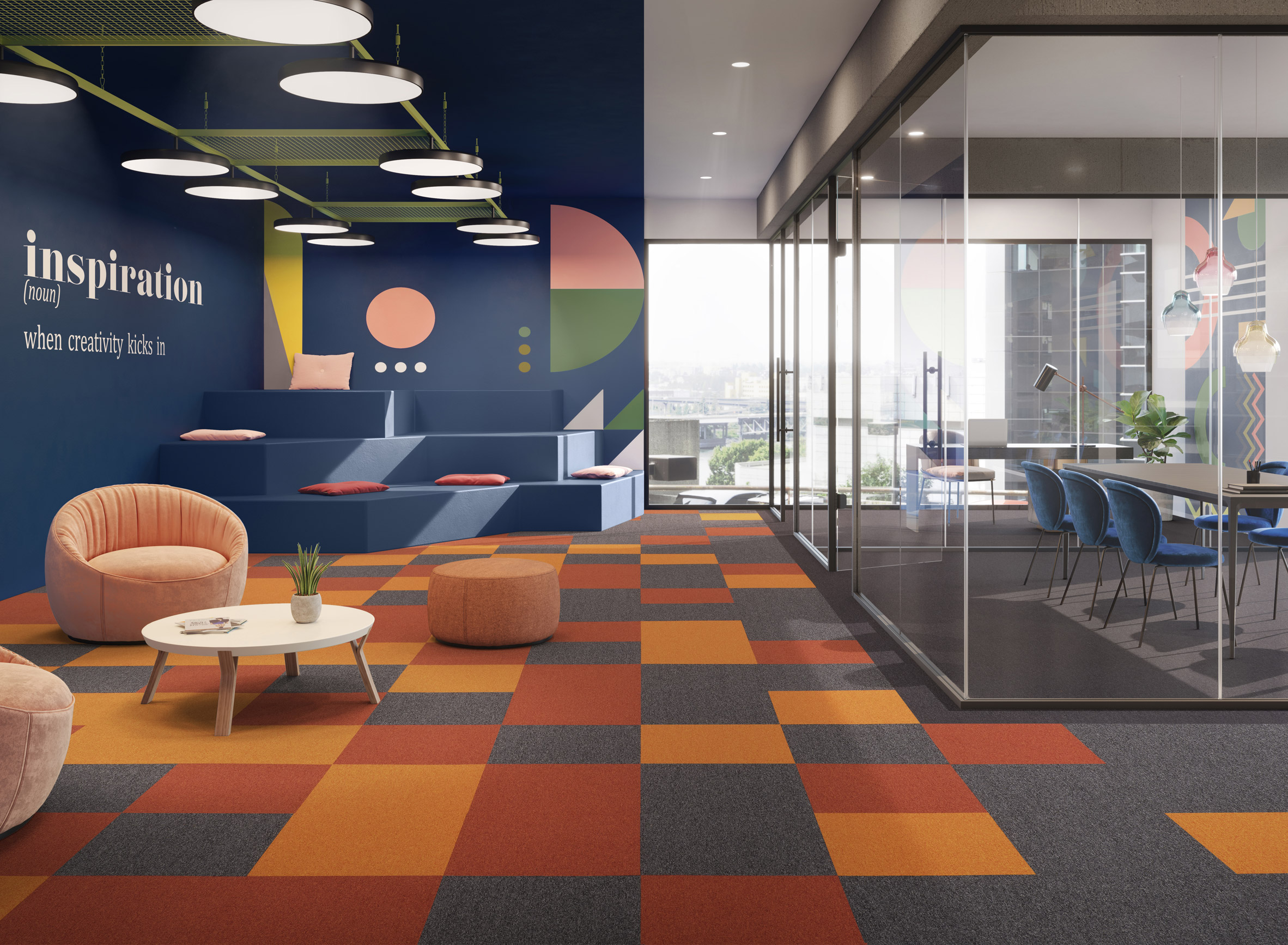 Colourful carpet tiles