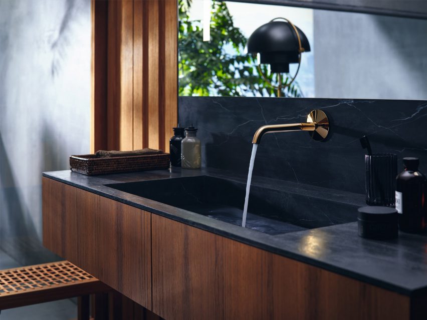Bathroom featuring the AXOR One faucet by Barber & Osgerby