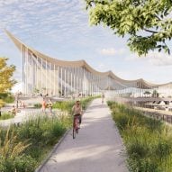 BIG unveils design for Västerås Travel Center with curved timber ceiling