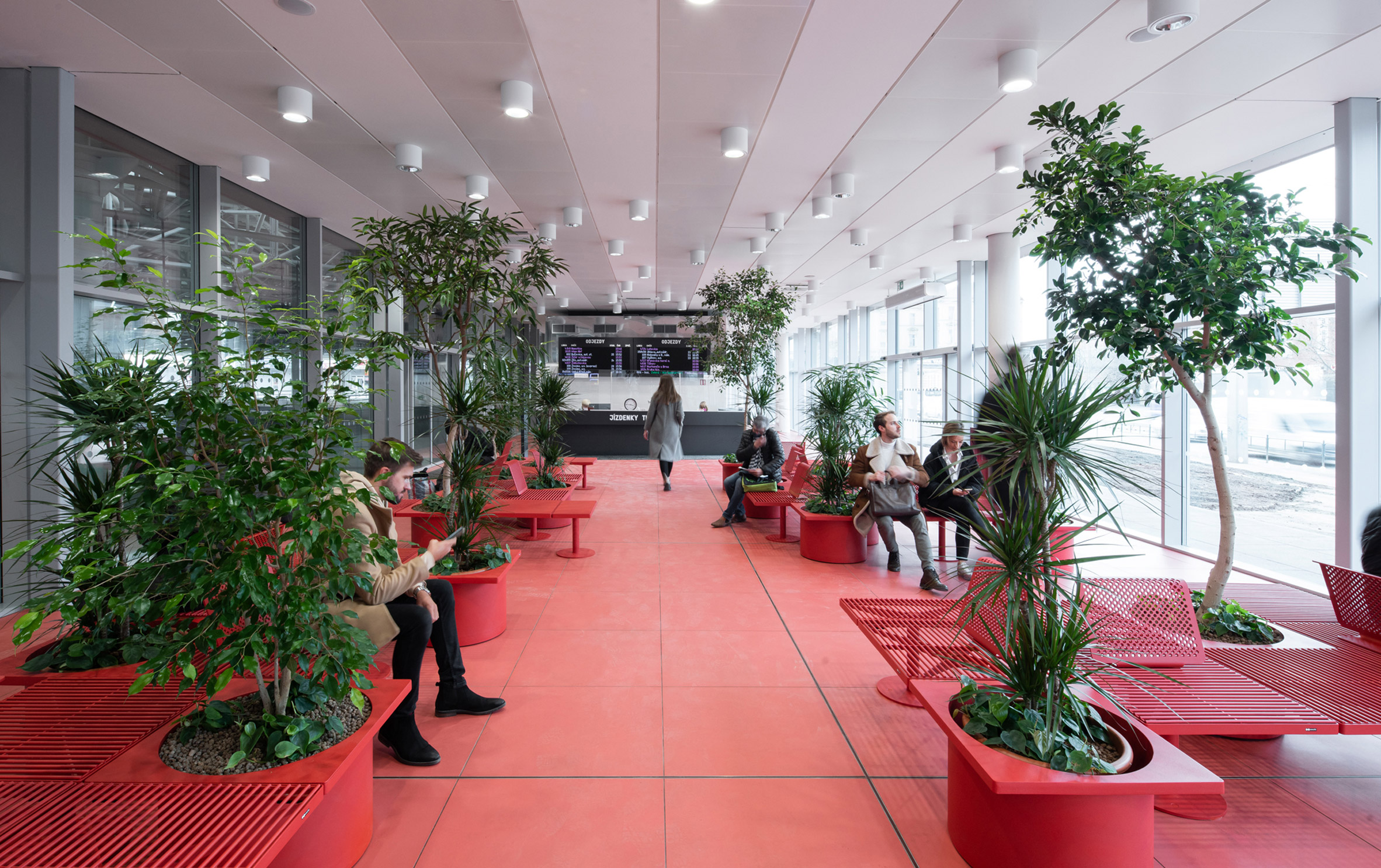 The terminal by Chybik + Kristof has red painted interiors