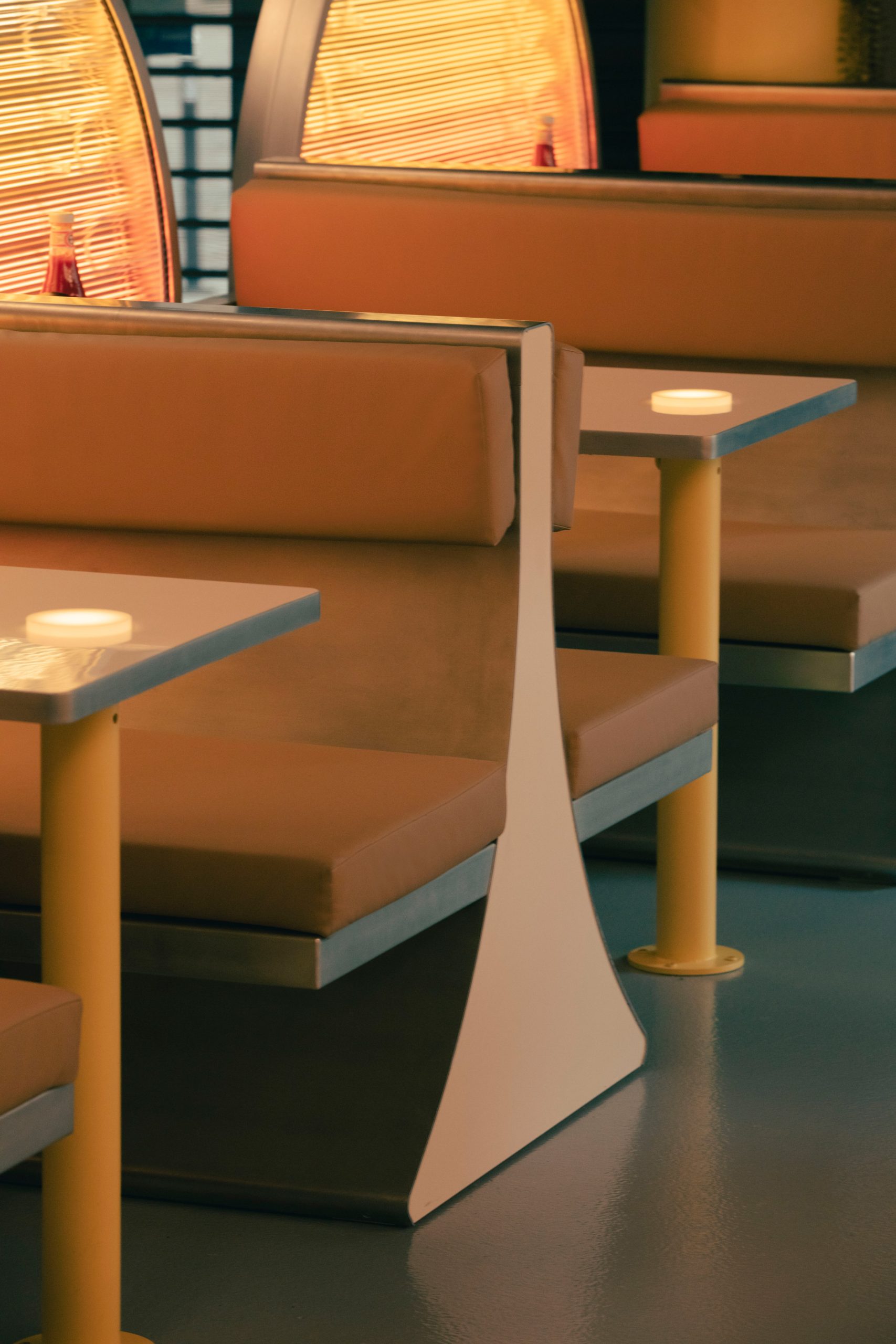 Booth seating has an angular design