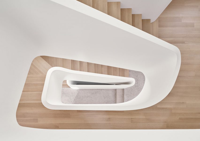 The sculptural staircase designed by Drew Mandel Architects