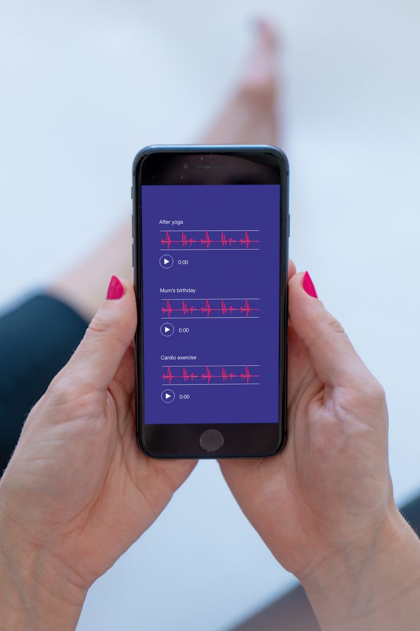 Smartphone showing Echoes app with heart audio recordings