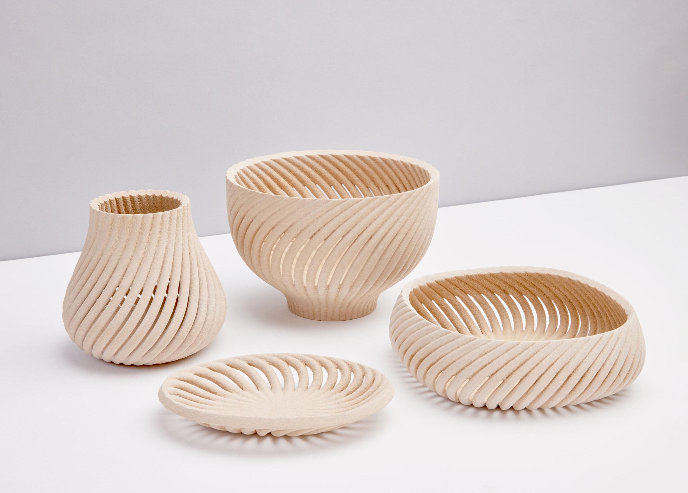 Homeware collection by Yves Behar made from 3D printed wood waste