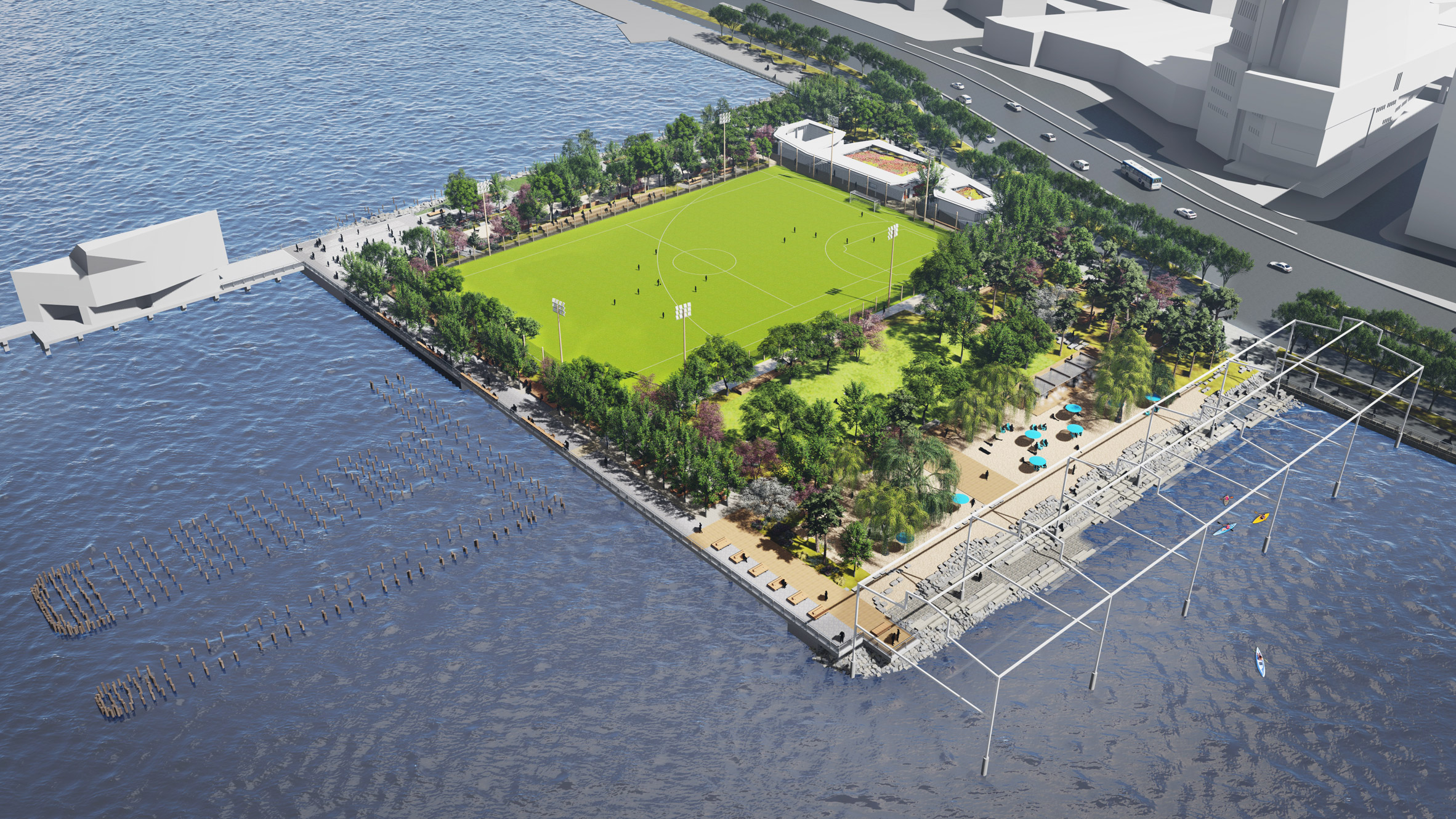 The peninsula will feature a large sports field
