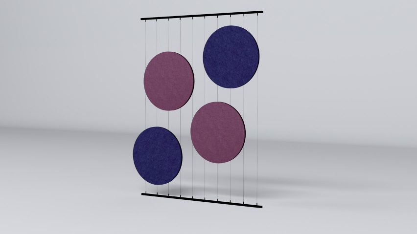 Pink and purple Helios acoustic room divider