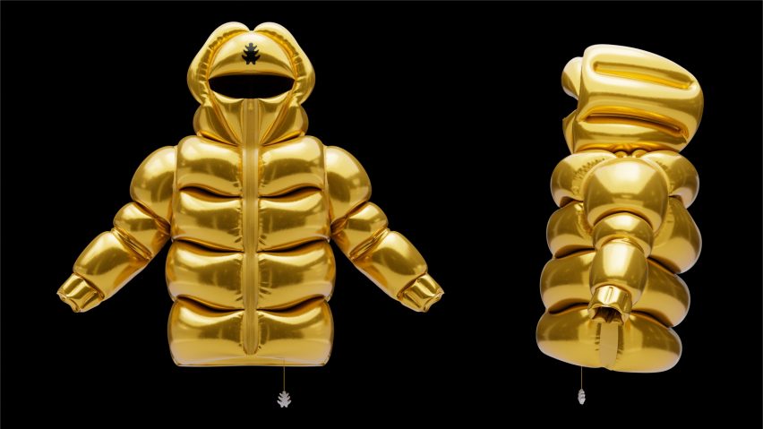 Front and side view of golden Helium-10000 jacket