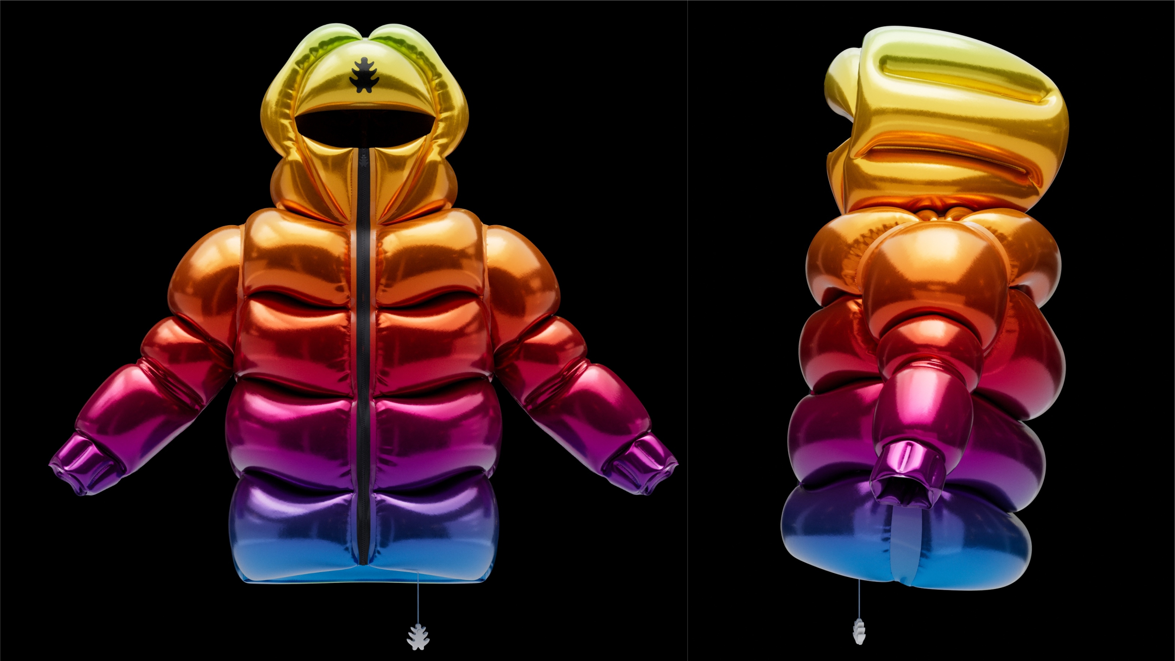 Helium-10000 is an inflatable puffer coat that floats like a balloon