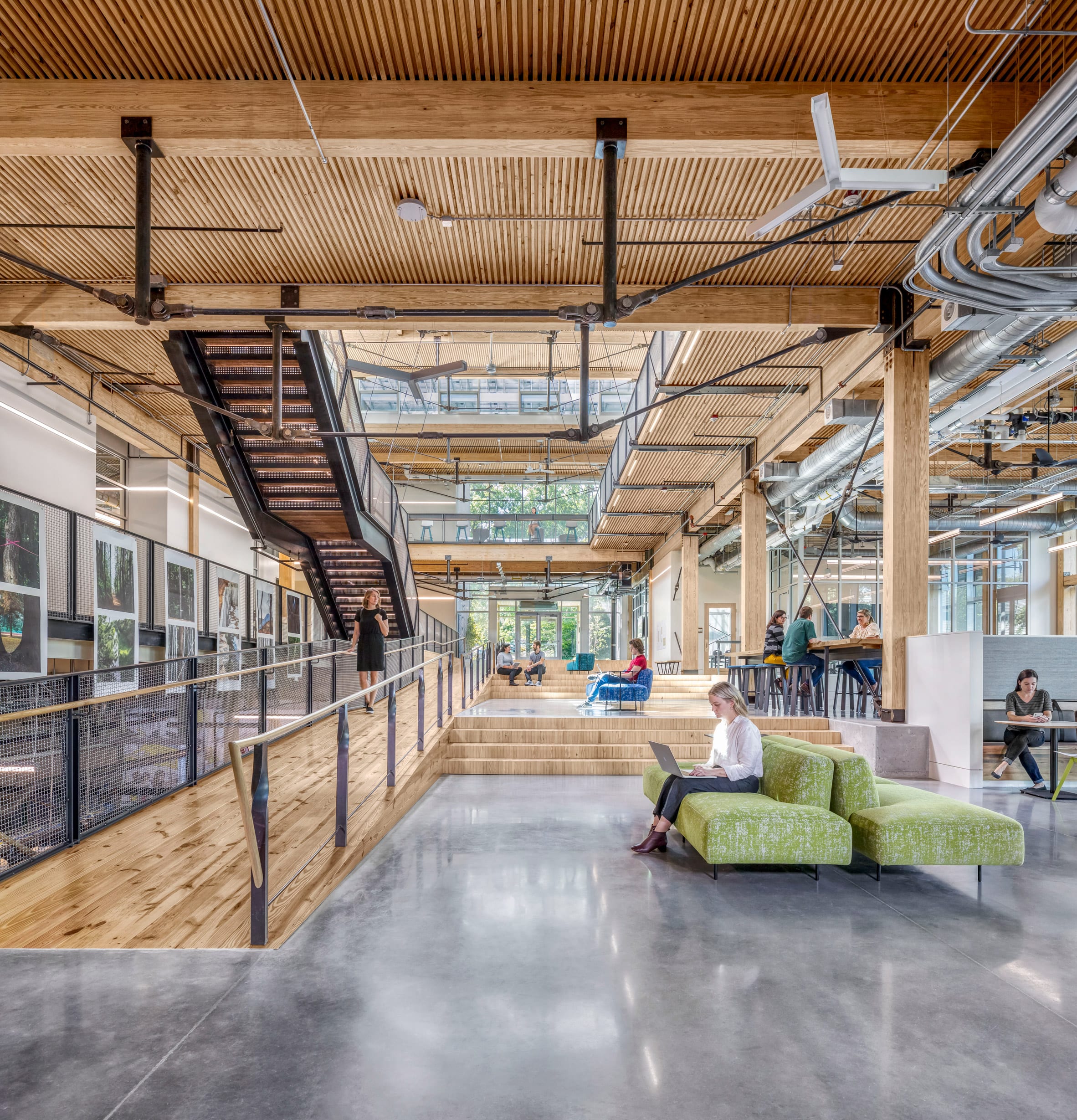 Wood forms interior spaces in the regenerative building