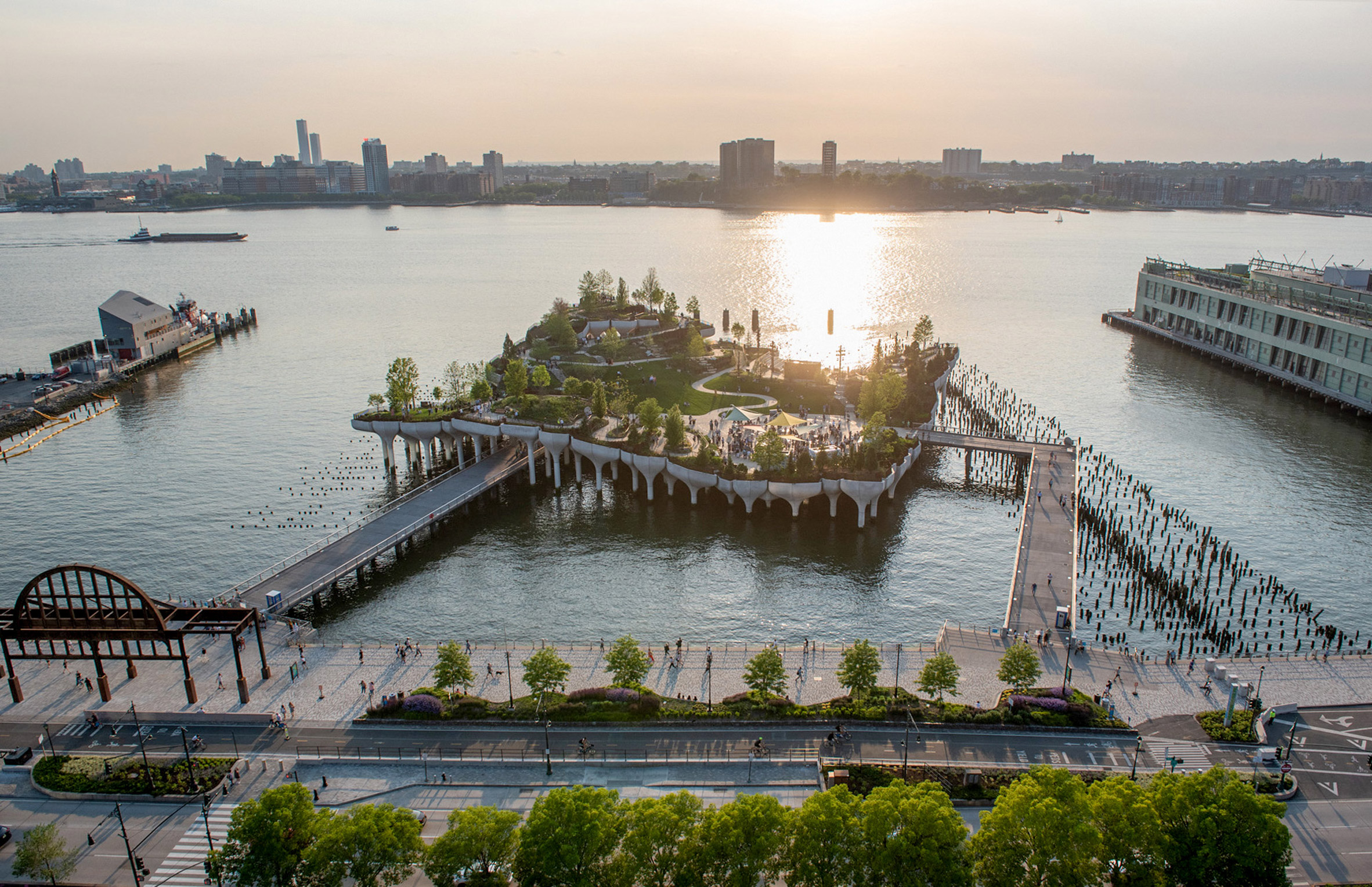 Bridges connect Little Island to mainland Manhattan