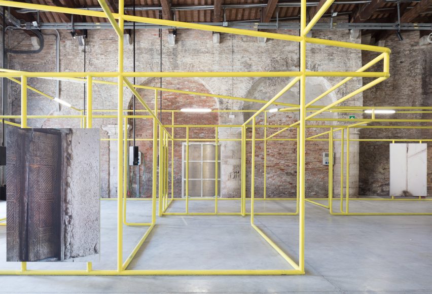The installation was built within an exposed brick room