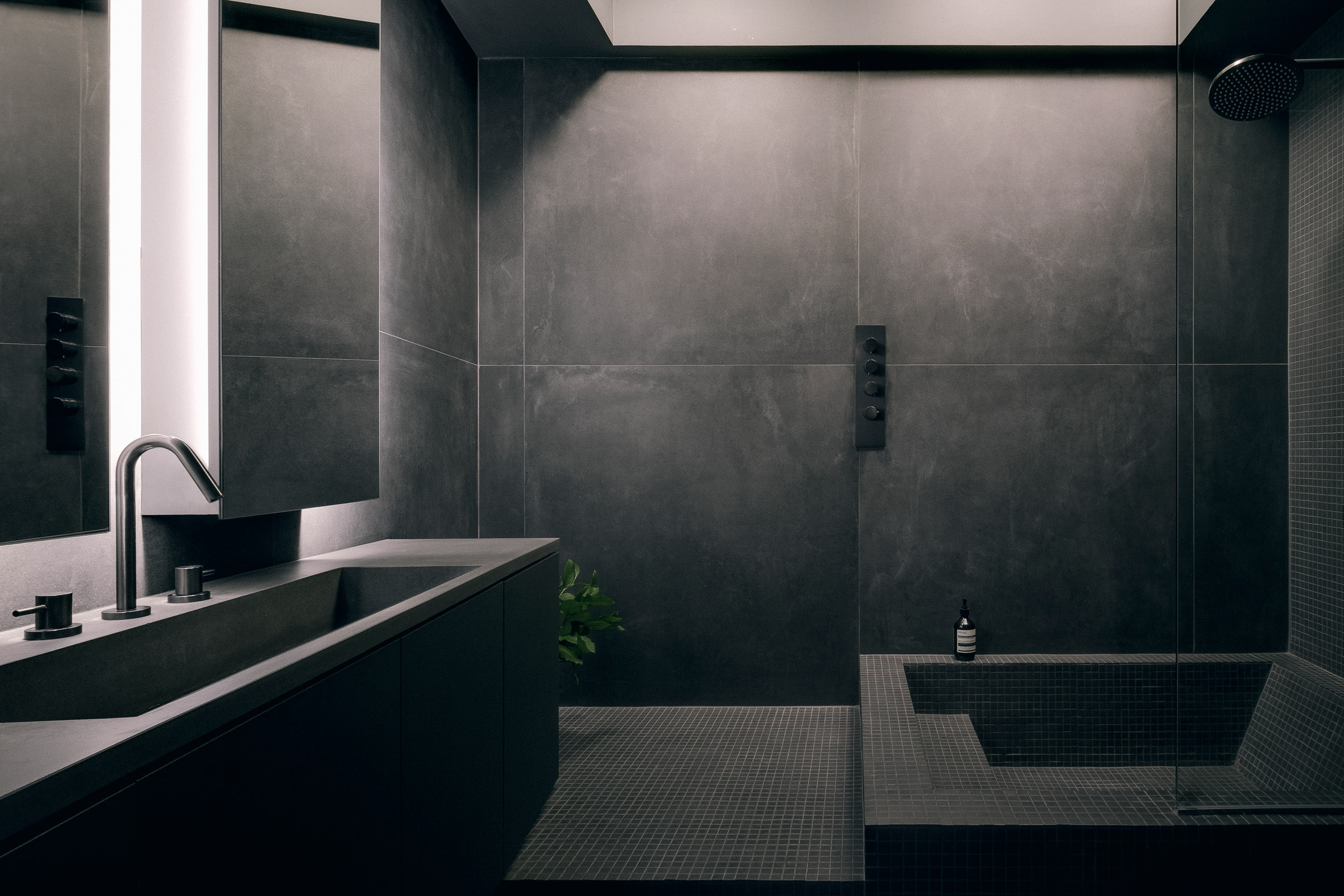 Future Simple Studio designed a moody grey bathroom