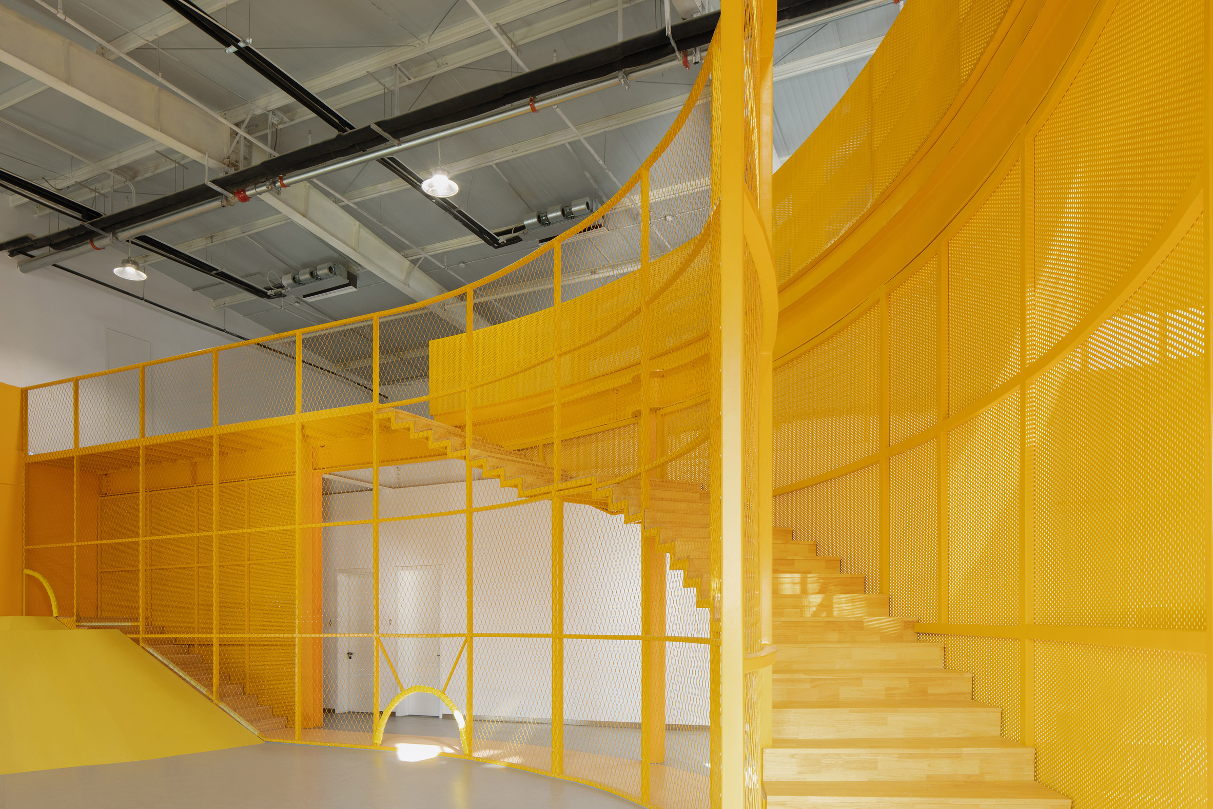 A yellow steel staircase