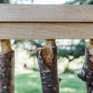 Close-up of balustrade made of chestnut branches
