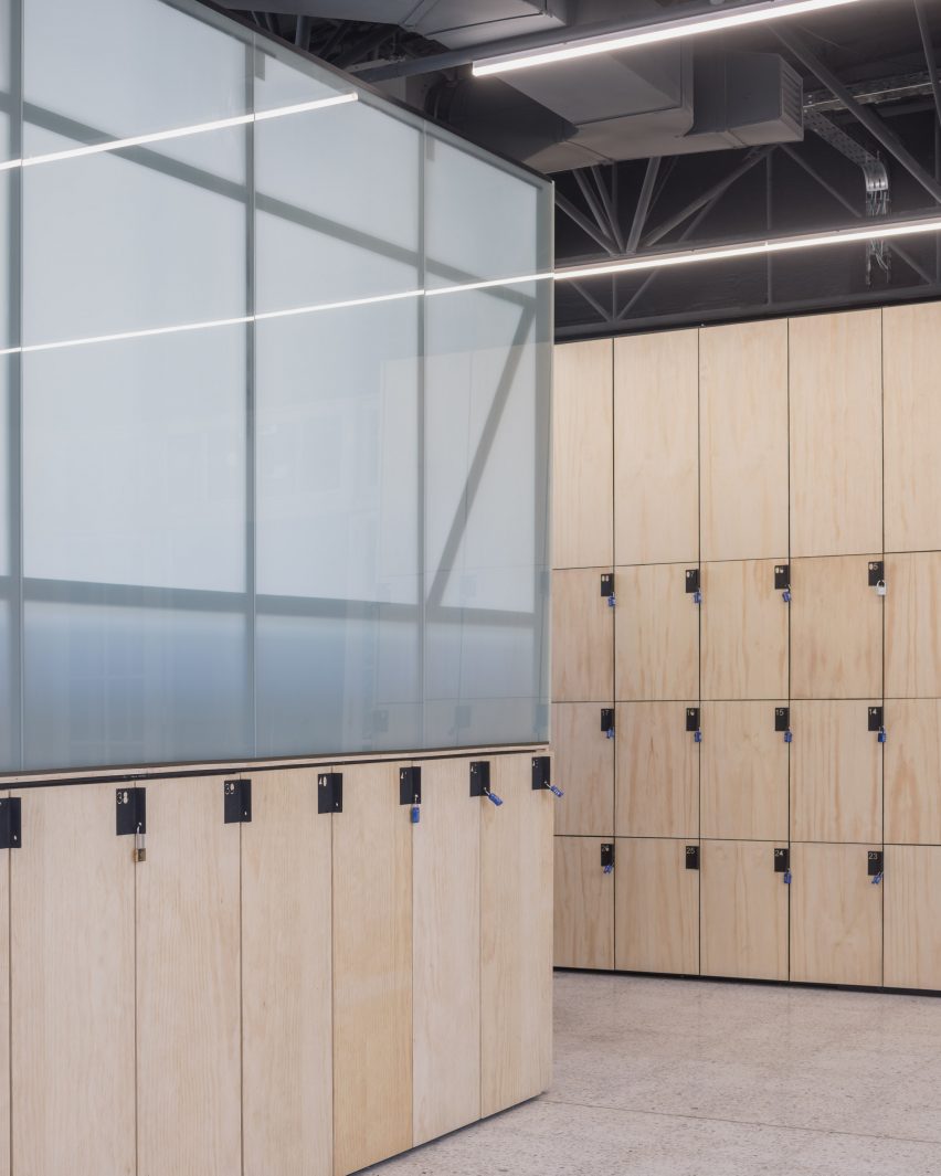 Fintual's office by Studio Cáceres Lazo is lined with functional lockers