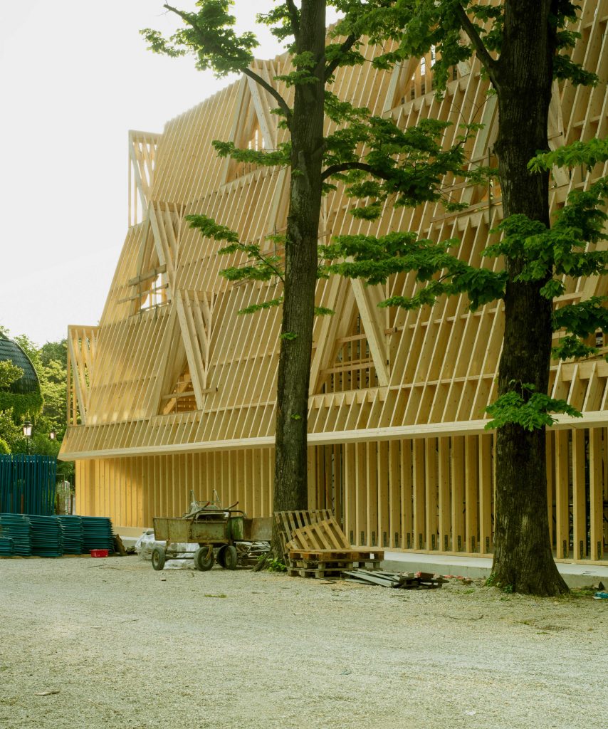 Wooden frame built around US pavilion at Venice Architecture Biennale