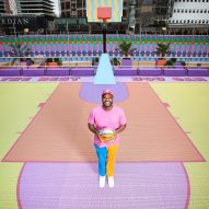 Yinka Ilori 3D prints Canary Wharf basketball court in rainbow colours