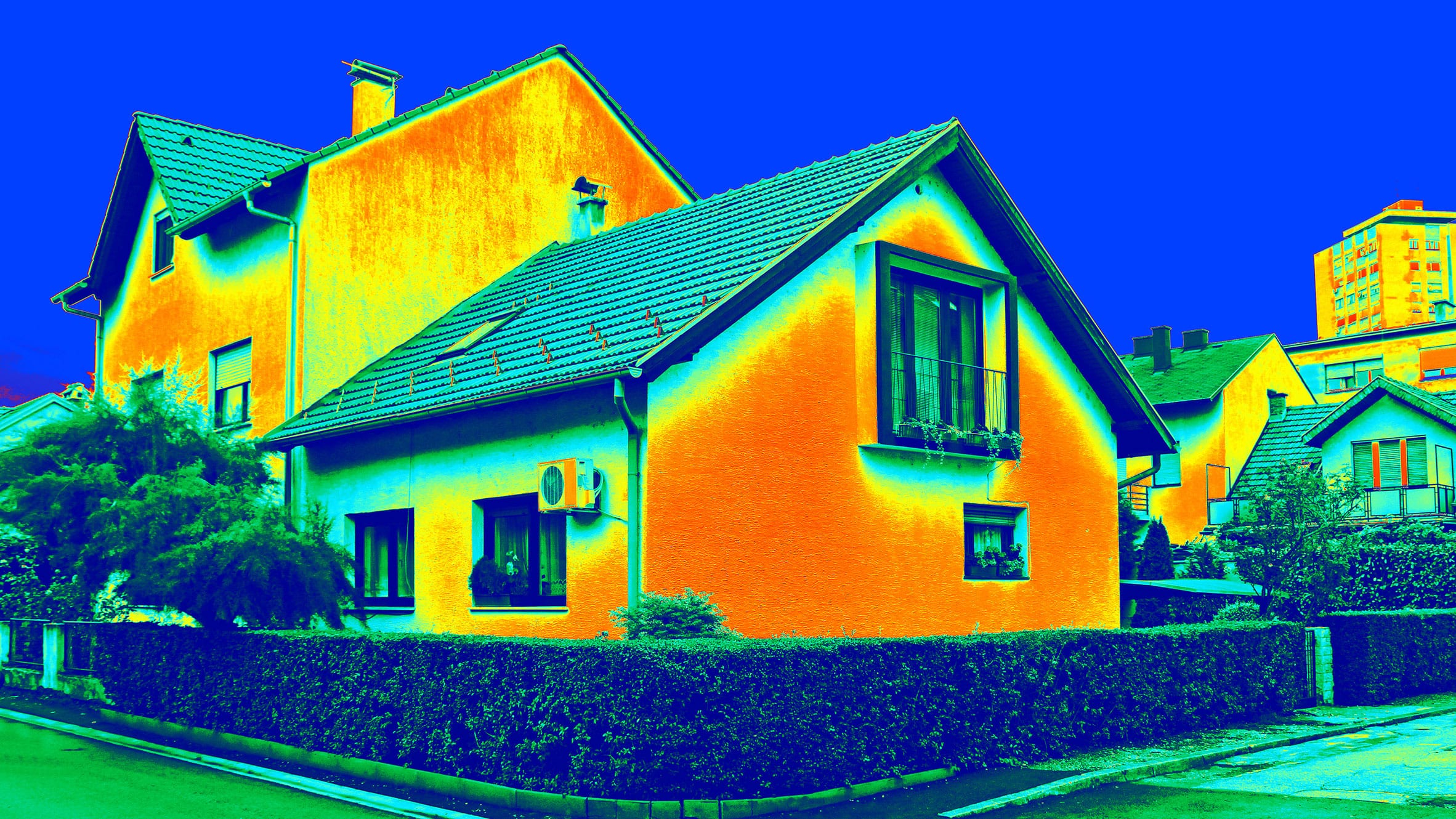 Thermal image of heat loss from house