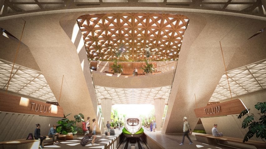 Interior render of train station by Aidia Studio